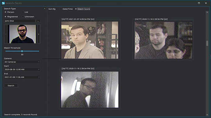 Senstar Symphony VMS searches through stored video to match/recognize faces