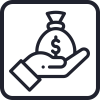 Icône représentant une main tenant un sac avec le symbole du dollar représentant les produits faciles et abordables de Senstar
