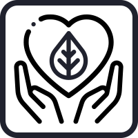Icono de dos manos sosteniendo un corazón con una hoja en el interior, que muestra que Senstar y sus productos son ecológicos