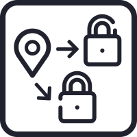Symbol eines Kartenstifts, der auf zwei Schlösser zeigt und die Fähigkeit von Senstar-Produkten darstellt, Sicherheitsgeräte lokal zu steuern
