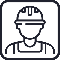 Icono de un trabajador con casco que representa la capacidad de Senstar para garantizar la confianza del sistema con equipos probados en el campo que son fáciles de operar y mantener