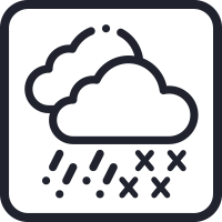 Icono de dos nubes con lluvia y nieve, que representa la tecnología robusta para todo clima de Senstar