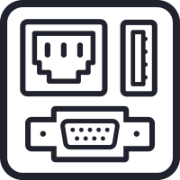 Icono de múltiples puertos de computadora que representan la plataforma robusta del hardware Senstar