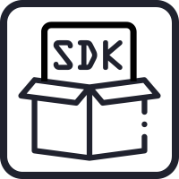 Icône d'un boîtier avec étiquette SDK émergente, représentant le kit de développement logiciel de Senstar