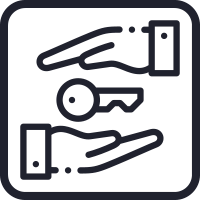 Icon of two hands around a key, representing Senstar NVR turnkey solutions and support