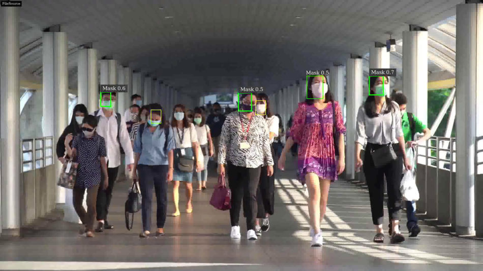 Screenshot of face mask detection video analytic