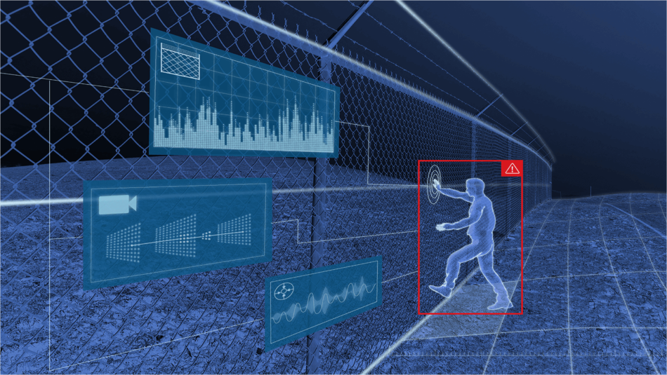 Render of intruder at fence with sensor fusion detecting and locating