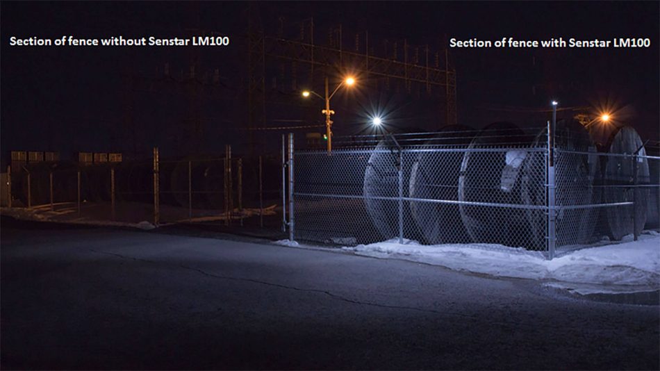 Comparación de la longitud de la cerca con Senstar LM100 detección híbrida de intrusiones perimetrales y sistema de iluminación inteligente y longitud sin