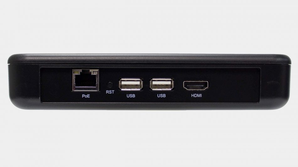 Back view of the Senstar Thin Client network video display appliance showing ports